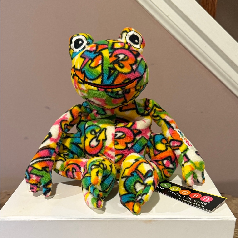 Bee Posh Multicolor Graffiti Frog Plush Fergie